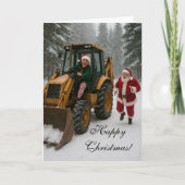 Carte Christmas card - Elf stealing Santa's digger (Devant)