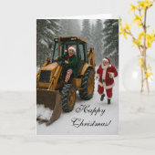 Carte Christmas card - Elf stealing Santa's digger (Fleur jaune)