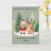 Carte Christmas Card for a Coworker – Santa and Reindeer (Fleur jaune)