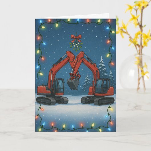 Carte Christmas card - Kissing red diggers (Fleur jaune)