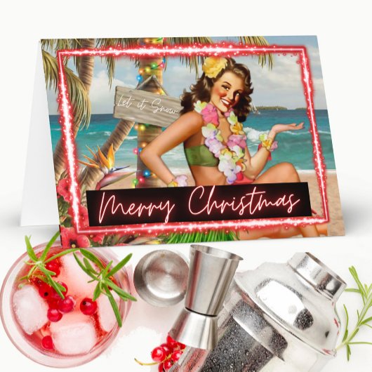 Carte Christmas Card - Retro - Tropical - "Let It Snow"