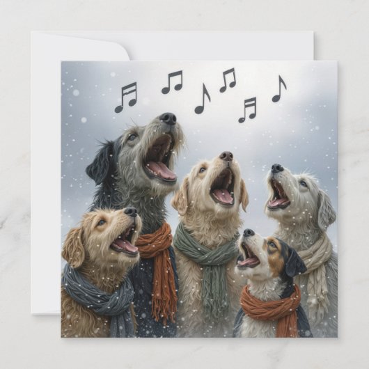Carte Christmas Caroling Dogs In Snowflakes (Devant)