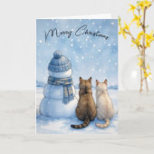 Carte Christmas Cats Sitting With a Snowman In a Field (Fleur jaune)