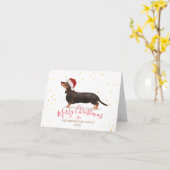 Carte Christmas Chien Dachshund Gold Photo Joyeux (Fleur jaune)