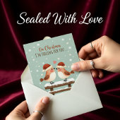 Carte Christmas Cute Romantic Love Birds in Falling Snow