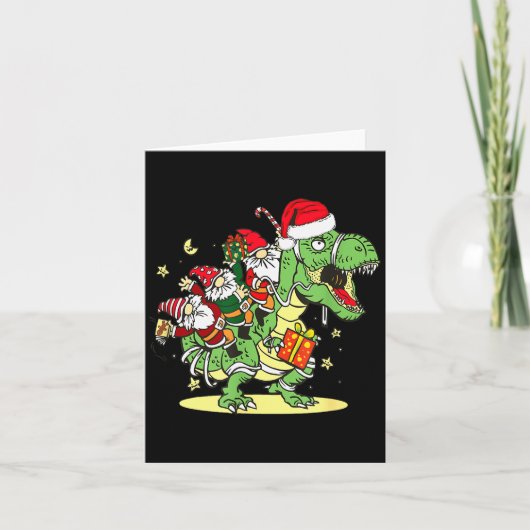 Carte Christmas, Dino, Ugly Xmas, Trex Dinosaur, Gnome (Devant)