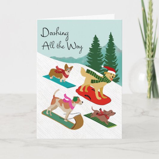 Carte Christmas Dogs Sledding Dashing All the Way (Devant)