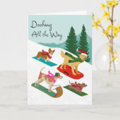 Carte Christmas Dogs Sledding Dashing All the Way (Fleur jaune)