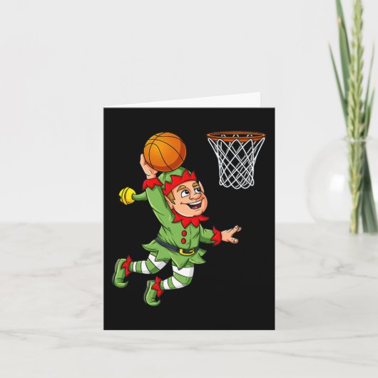 Carte Christmas Elf Dunking Un Basketball Fun Boys Kids  (Devant)