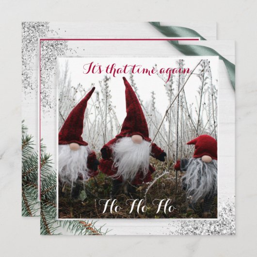 Carte Christmas Elves Ho Ho Ho Parties scintillant Fun F (Devant / Derrière)