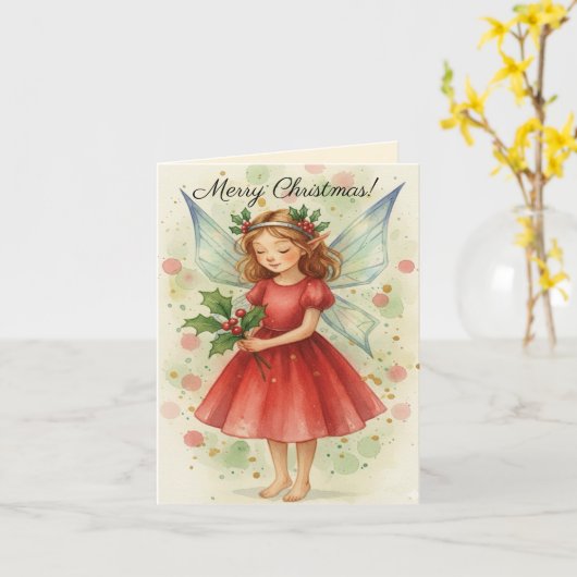 Carte Christmas Fairy Watercolor Art Greetings (Fleur jaune)