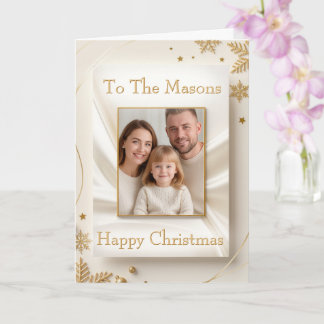 Carte Christmas Family Photo Card - Golden Picture Frame