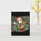 Carte Christmas Golden Retriever Antlers Santa Hat Long  (Fleur jaune)