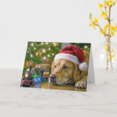 Carte Christmas Golden Retriever Watching a Toy Train (Fleur jaune)