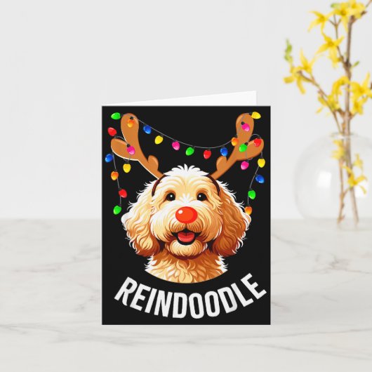 Carte Christmas Goldendoodle Reindeer Doodle Dog Reindoo (Fleur jaune)