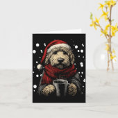 Carte Christmas Goldendoodle Santa Hat Coffee Lover Funn (Fleur jaune)