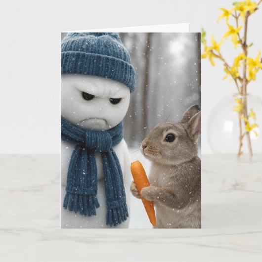 Carte Christmas Grumpy Snowman With a Bunny (Fleur jaune)
