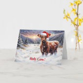 Carte Christmas Happy Holidays Cute Highland Cow (Fleur jaune)