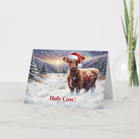 Carte Christmas Happy Holidays Cute Highland Cow (Devant)