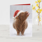 Carte Christmas Highland Cow Catching Snowflakes (Fleur jaune)