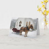 Carte Christmas Horse-Drawn Sleigh Waiting By a Chapel (Fleur jaune)