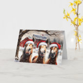 Carte Christmas Horses in Snow with Cute Santa Hats (Fleur jaune)