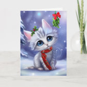 Carte Christmas Kitten Cat Holiday mignonne avec Mistlet (Devant)