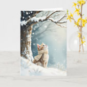 Carte Christmas Kitten Watching Snowflakes (Fleur jaune)