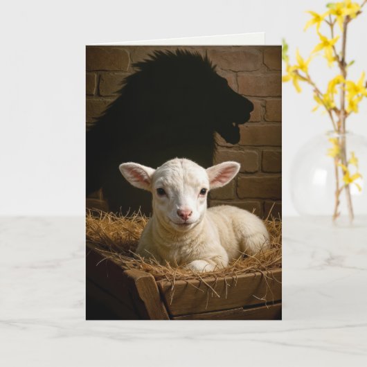 Carte Christmas Lamb In a Manger With Lion Shadow (Fleur jaune)