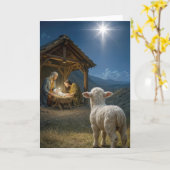 Carte Christmas Lamb Watching the Nativity Scene (Fleur jaune)