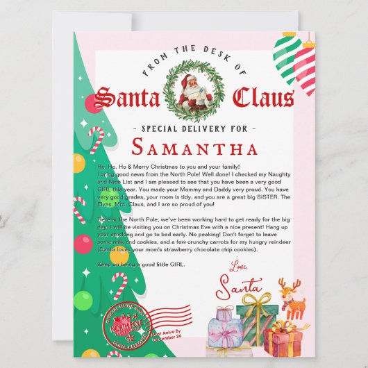 Carte Christmas Letter from Santa Nice List Certificate (Devant)