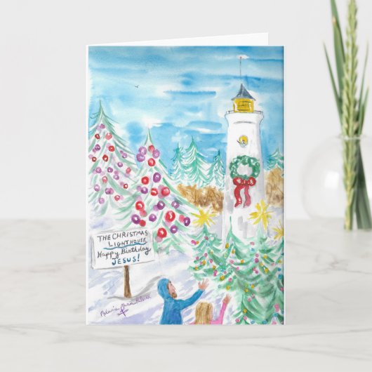 Carte Christmas Lighthouse Christian Snow Grey Card (Devant)
