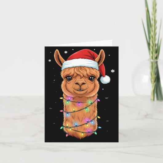 Carte Christmas Lights Alpaca Santa Hat Llama Cute Xmas (Devant)