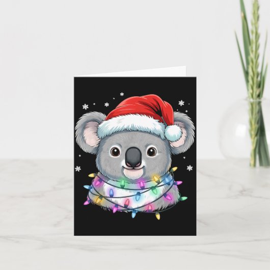 Carte Christmas Lights Koala Santa Hat Cute Xmas Pajamas (Devant)