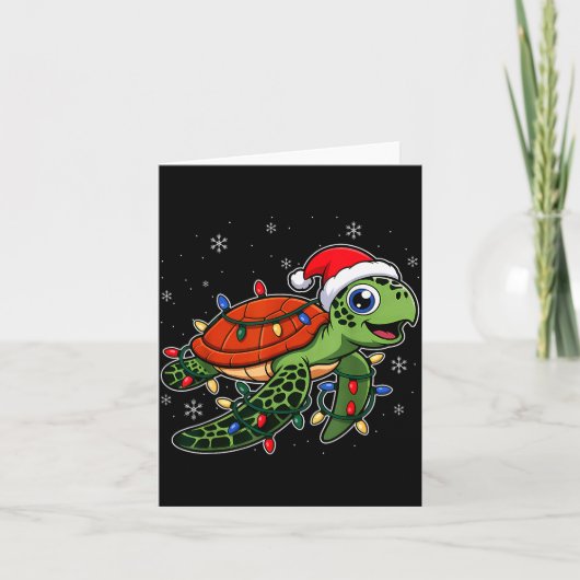 Carte Christmas Lights Turtle Wearing Xmas Hat - Lover (Devant)