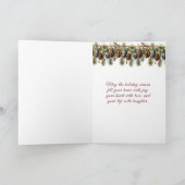 Carte Christmas Log Cabin Pine Trees Red Poinsettia (Intérieur)