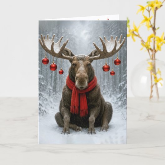 Carte Christmas Moose With Holiday Ornaments (Fleur jaune)