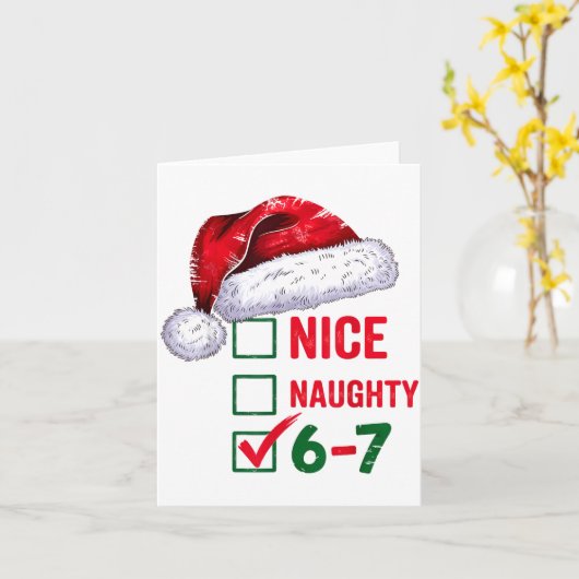 Carte Christmas Nice Naughty 67 Brainrot Funny 6-7 Meme (Fleur jaune)