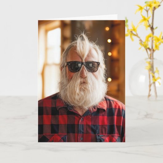 Carte Christmas Old Man With Beard Under Sunglasses (Fleur jaune)