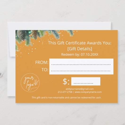 Carte Christmas Ornaments Logo Gift Certificate (Dos)