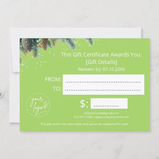 Carte Christmas Ornaments Logo Gift Certificate (Dos)