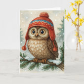 Carte Christmas Owl with Winter Hat (Fleur jaune)
