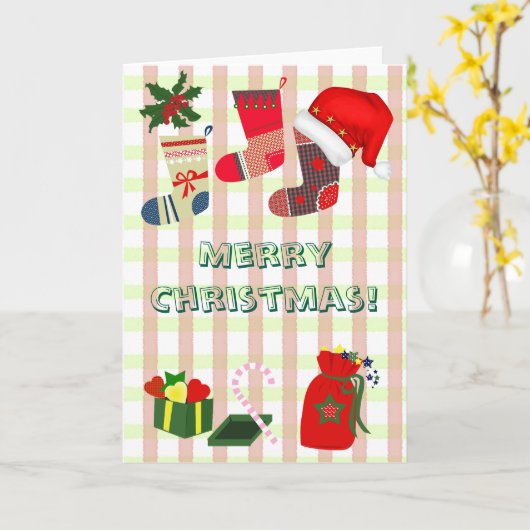 Carte Christmas pastel plaid and cute holiday icons (Fleur jaune)