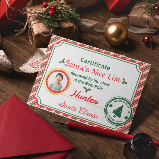 Carte Christmas Photo Certificate Santa Nice List