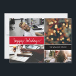 Carte Christmas Photo collage Red Happy Holidays Company<br><div class="desc">Envoyez à vos clients une carte de vacances personnelle avec les photos du personnel sur le devant et un message spécial sur le dos cette année. Tout le monde a besoin de sentir cette connexion plus que jamais. Couleur de Noël festive rouge avec les mots "Joyeuses Fêtes" pour cette carte...</div>