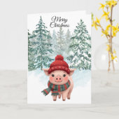 Carte Christmas Pig Folded Greeting Card (Fleur jaune)