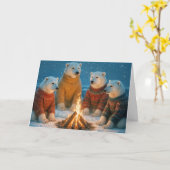 Carte Christmas Polar Bears Around a Bonfire (Fleur jaune)