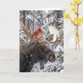 Carte Christmas Red Cardinal On Snowy Moose Antlers (Fleur jaune)