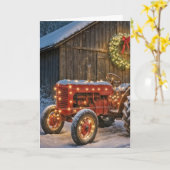 Carte Christmas Red Farm Tractor With Glowing Wreath (Fleur jaune)