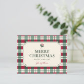 Carte Christmas red green plaid tartan  (Debout devant)